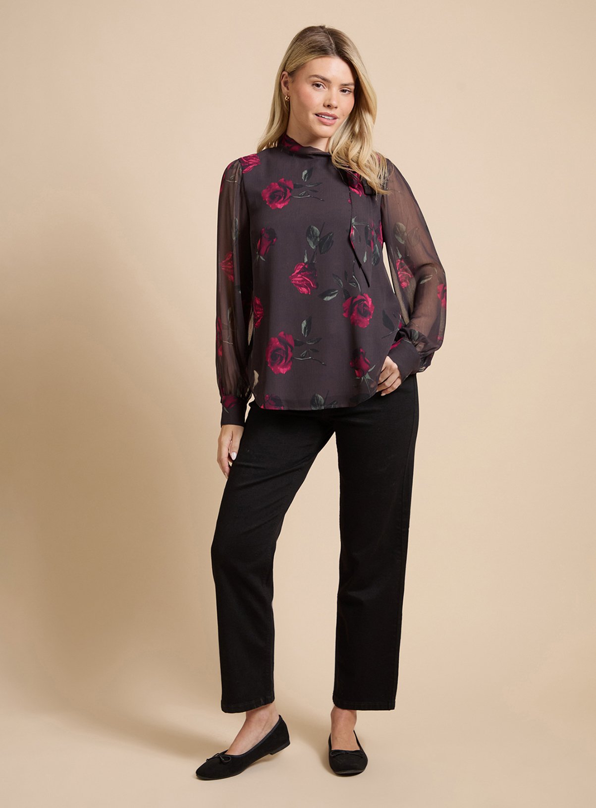 DOROTHY PERKINS Floral Printed Chiffon Pussy Bow Tie Blouse 18 - Image 4 thumbnail